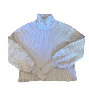 Express Ribbed Knit Turtleneck Cropped Sweater in Blush Pink